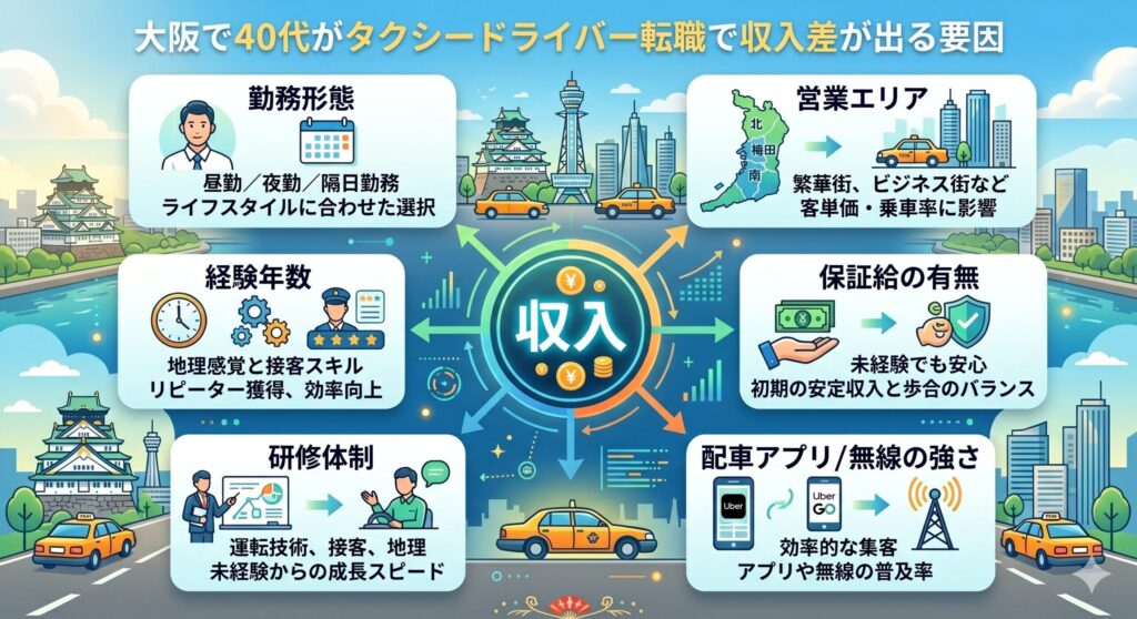 大阪で40代がタクシードライバー転職で収入差が出る要因